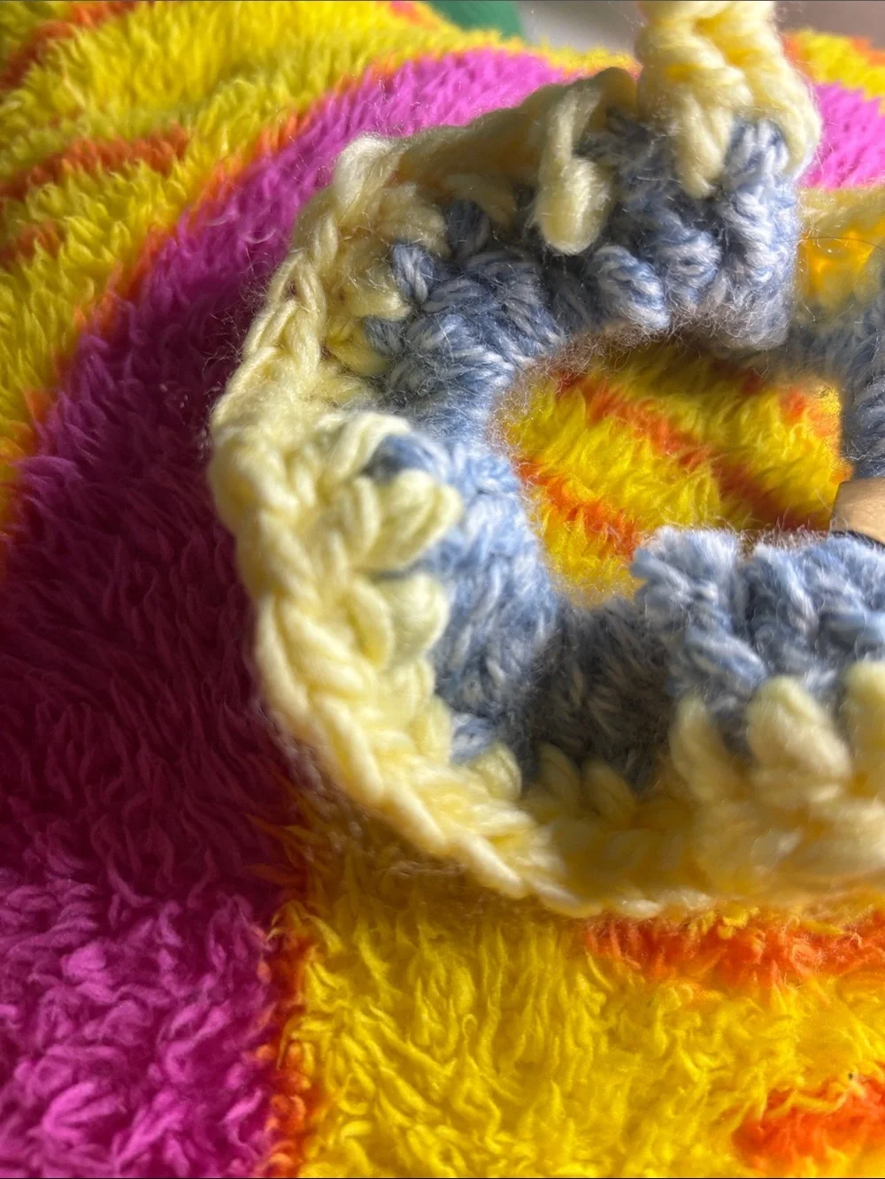 Handmade Crochet Scrunchie in Yellow and Light Blue